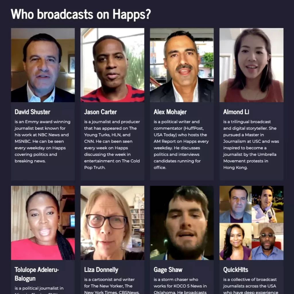 Happs - Broadcasting Social Network - Web App