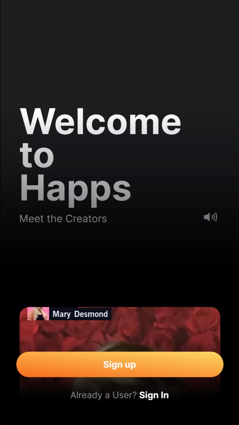 Happs - Broadcasting Social Network - Web App - Login - Mobile Version
