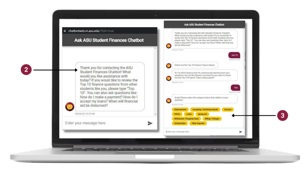 ASU Chatbot - How it looks like - a collaborative innovation with Webtronic Labs